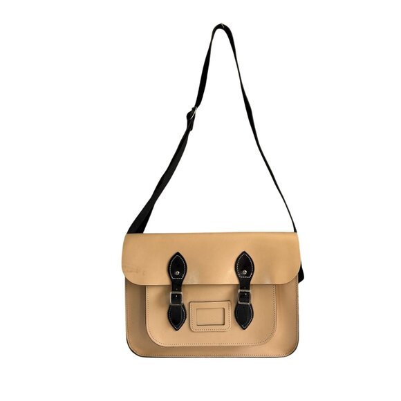 The Leather Satchel Co. Leather Laptop Messenger Shoulder Bag Womens Tan Black - Picture 2 of 10